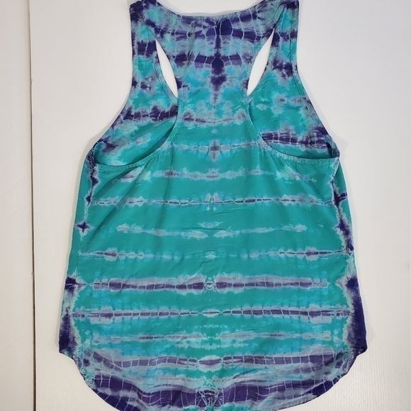 Gypsy 05 100% Silk Blue Green Tie Dye Racerback Tank Top - Picture 3 of 8